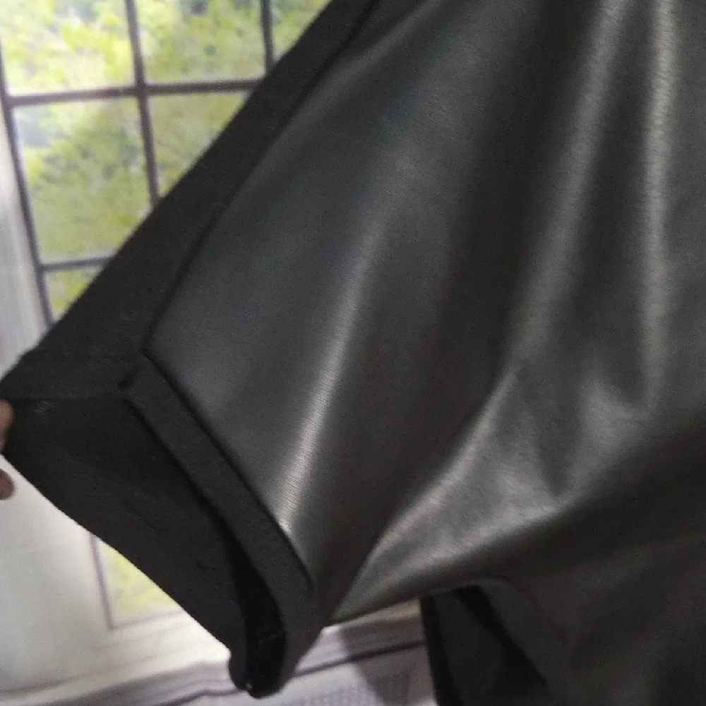 DKNY Black Faux Leather Short Sleeve Sweatshirt - Picture 7 of 8